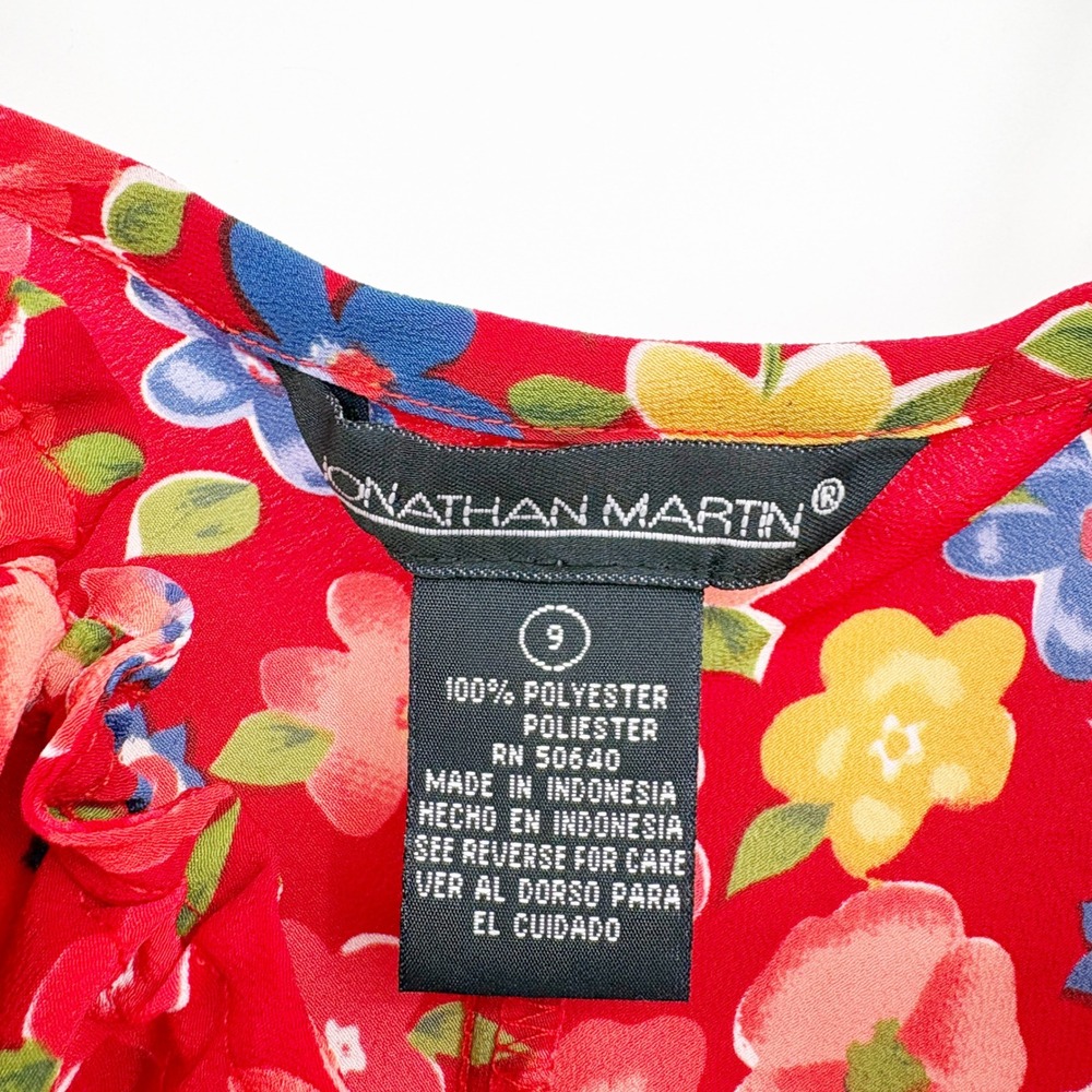 Jonathan Martin Womens Red Floral 90s Vintage Cottagecore Picnic Midi Dress 9 - Picture 4 of 6